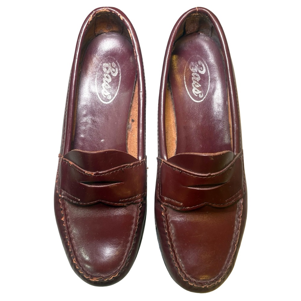 Bass Womens Burgundy Leather Penny Loafers Size 6 B Slip On Shoes 721W Preppy - Picture 3 of 8